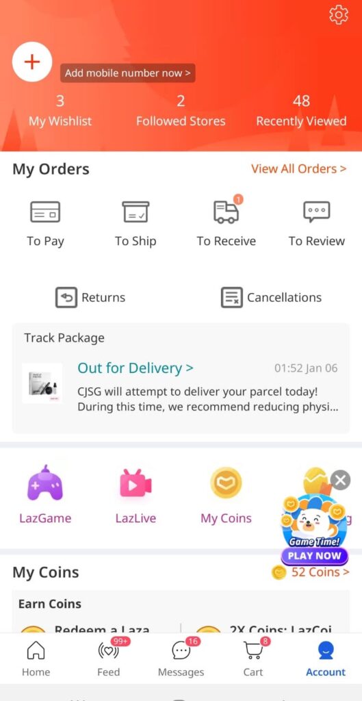 Games in eCommerce - Example of Lazada and their LazGame offering.